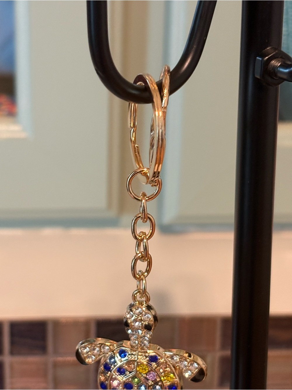 Gold-Tone Multicolor Crystal Turtle Keychain & Card Holder Charm - Picture 3 of 4